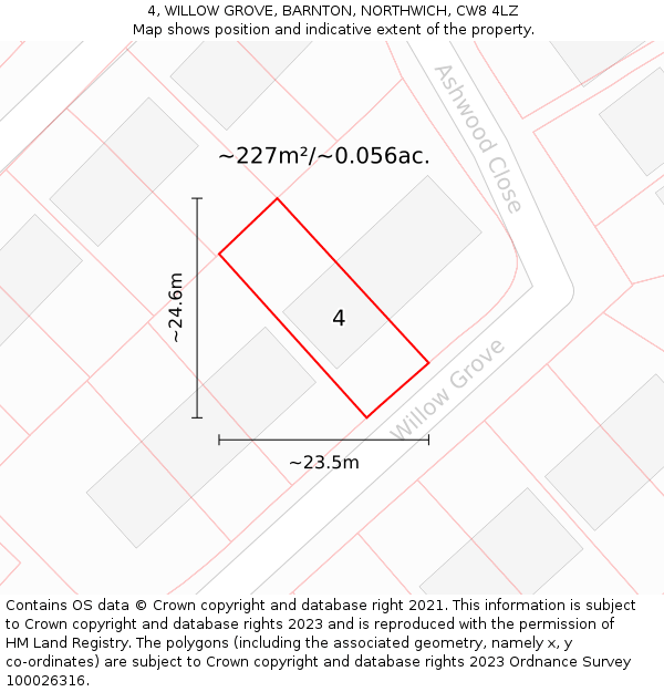 4, WILLOW GROVE, BARNTON, NORTHWICH, CW8 4LZ: Plot and title map