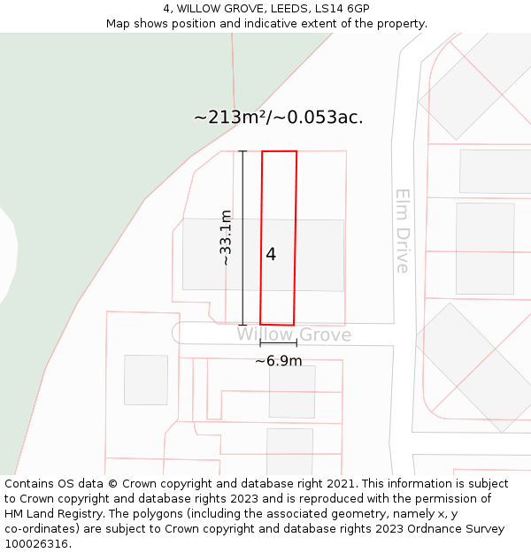 4, WILLOW GROVE, LEEDS, LS14 6GP: Plot and title map