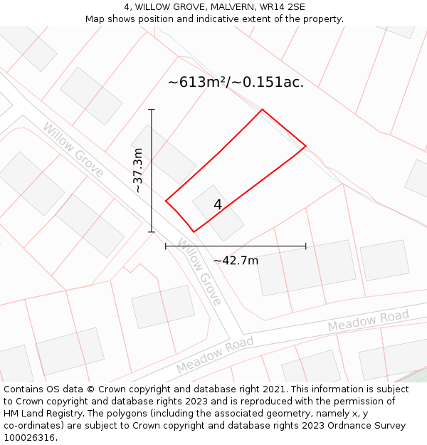 4, WILLOW GROVE, MALVERN, WR14 2SE: Plot and title map