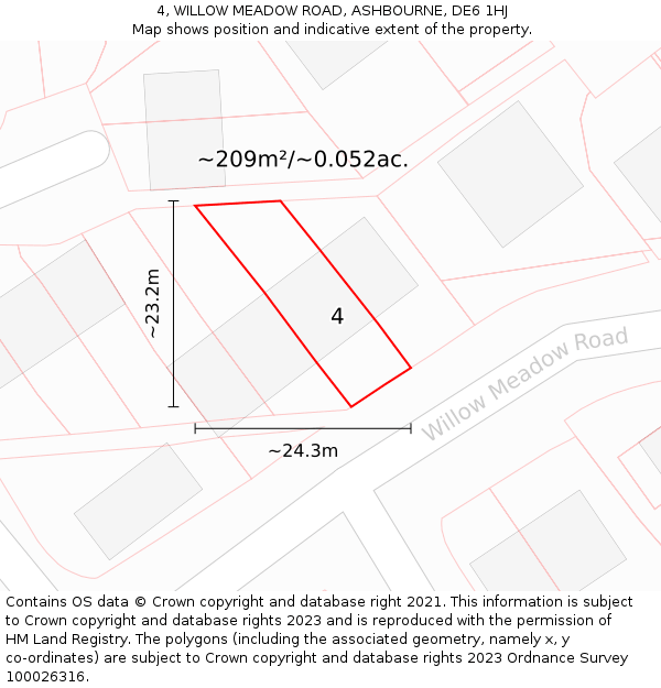4, WILLOW MEADOW ROAD, ASHBOURNE, DE6 1HJ: Plot and title map