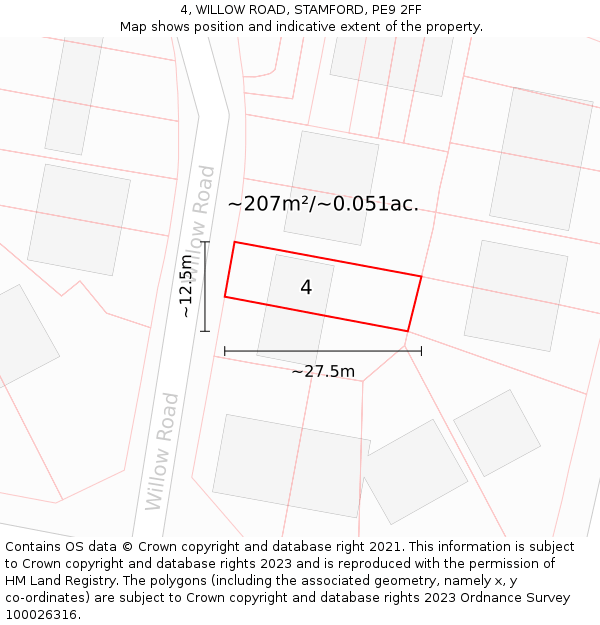 4, WILLOW ROAD, STAMFORD, PE9 2FF: Plot and title map