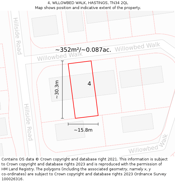 4, WILLOWBED WALK, HASTINGS, TN34 2QL: Plot and title map
