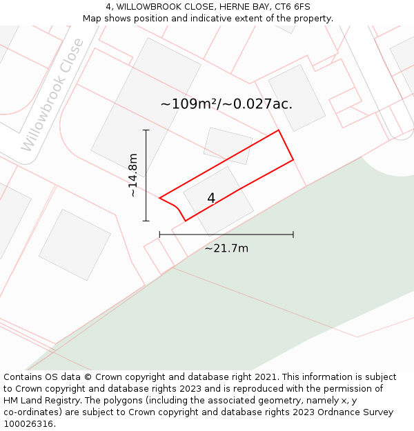 4, WILLOWBROOK CLOSE, HERNE BAY, CT6 6FS: Plot and title map