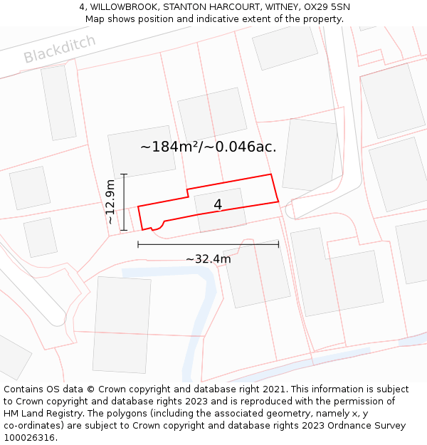 4, WILLOWBROOK, STANTON HARCOURT, WITNEY, OX29 5SN: Plot and title map