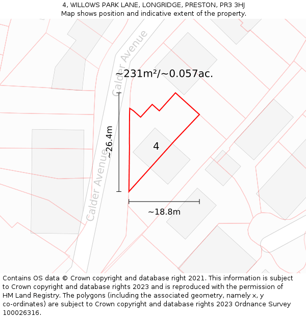4, WILLOWS PARK LANE, LONGRIDGE, PRESTON, PR3 3HJ: Plot and title map