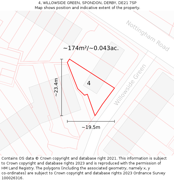 4, WILLOWSIDE GREEN, SPONDON, DERBY, DE21 7SP: Plot and title map