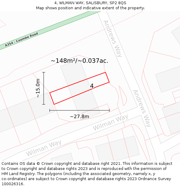 4, WILMAN WAY, SALISBURY, SP2 8QS: Plot and title map