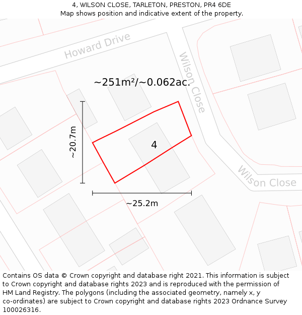 4, WILSON CLOSE, TARLETON, PRESTON, PR4 6DE: Plot and title map