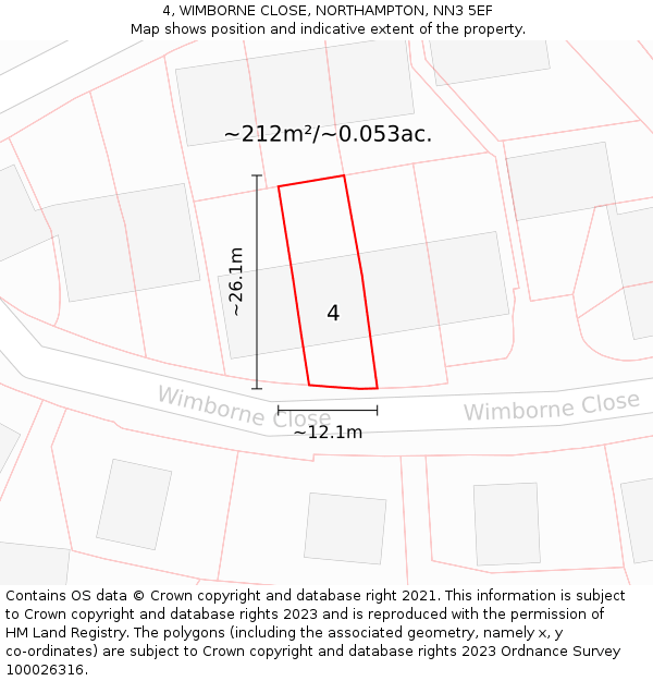 4, WIMBORNE CLOSE, NORTHAMPTON, NN3 5EF: Plot and title map
