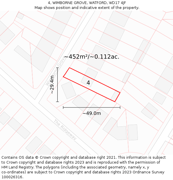 4, WIMBORNE GROVE, WATFORD, WD17 4JF: Plot and title map