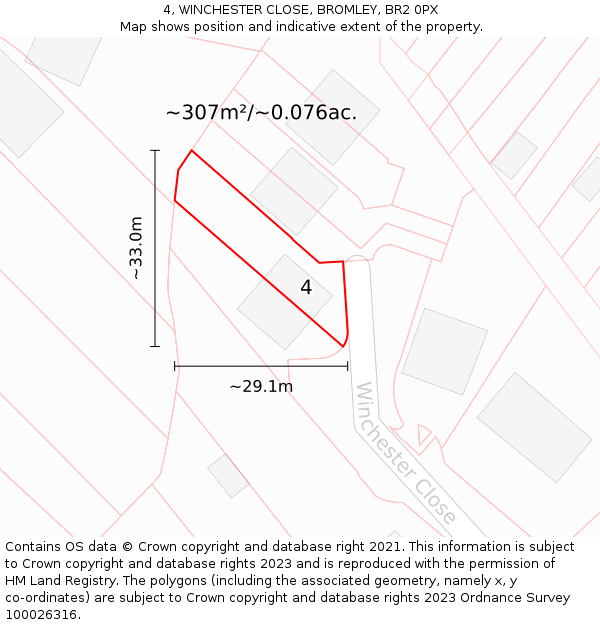 4, WINCHESTER CLOSE, BROMLEY, BR2 0PX: Plot and title map