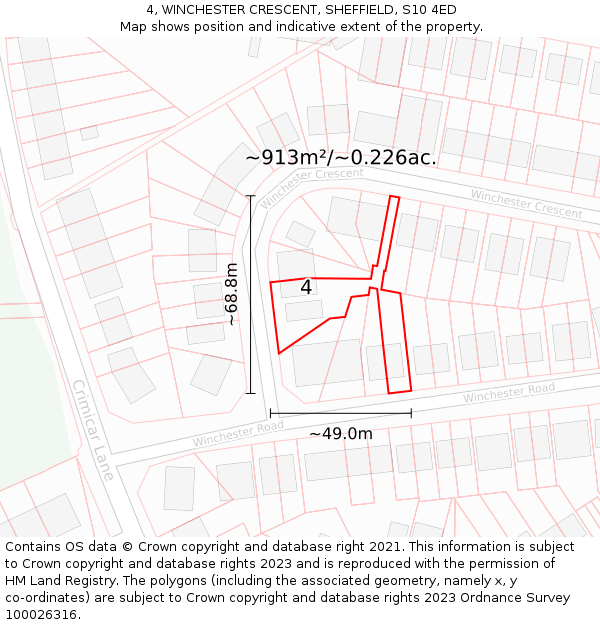 4, WINCHESTER CRESCENT, SHEFFIELD, S10 4ED: Plot and title map