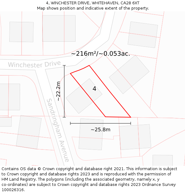 4, WINCHESTER DRIVE, WHITEHAVEN, CA28 6XT: Plot and title map