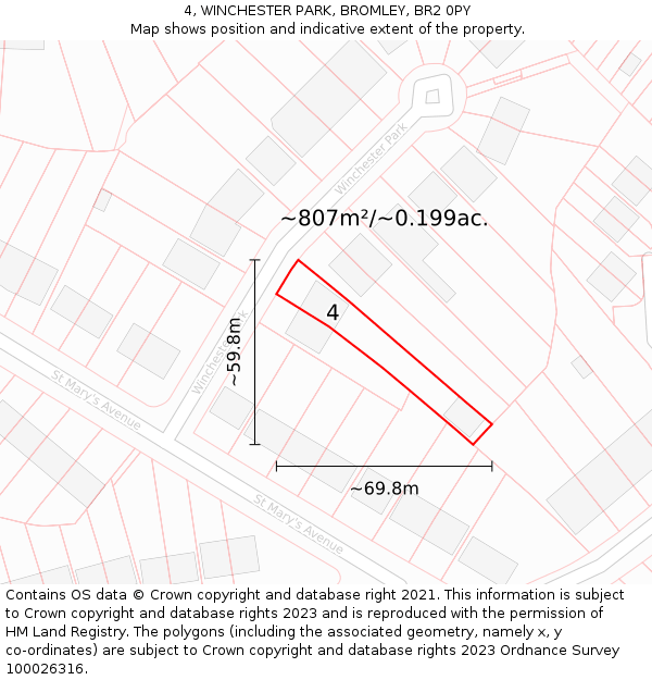 4, WINCHESTER PARK, BROMLEY, BR2 0PY: Plot and title map