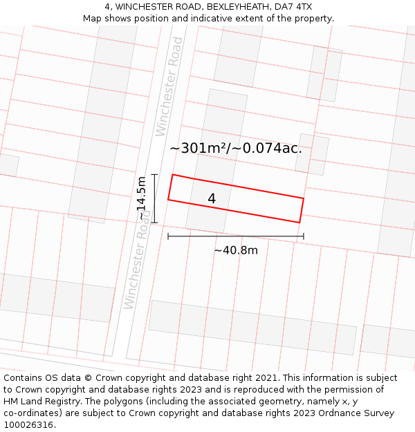 4, WINCHESTER ROAD, BEXLEYHEATH, DA7 4TX: Plot and title map