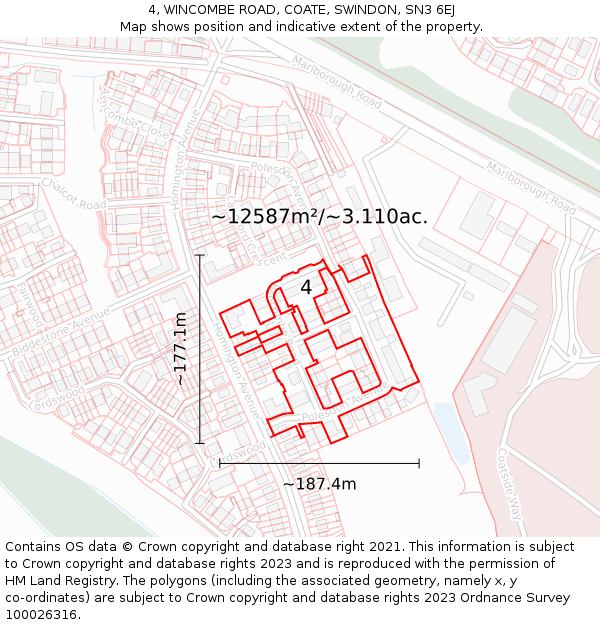 4, WINCOMBE ROAD, COATE, SWINDON, SN3 6EJ: Plot and title map