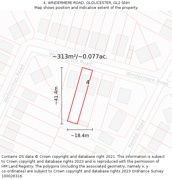 4, WINDERMERE ROAD, GLOUCESTER, GL2 0NH: Plot and title map