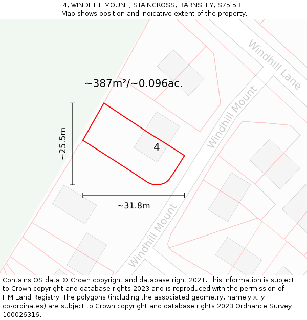 4, WINDHILL MOUNT, STAINCROSS, BARNSLEY, S75 5BT: Plot and title map