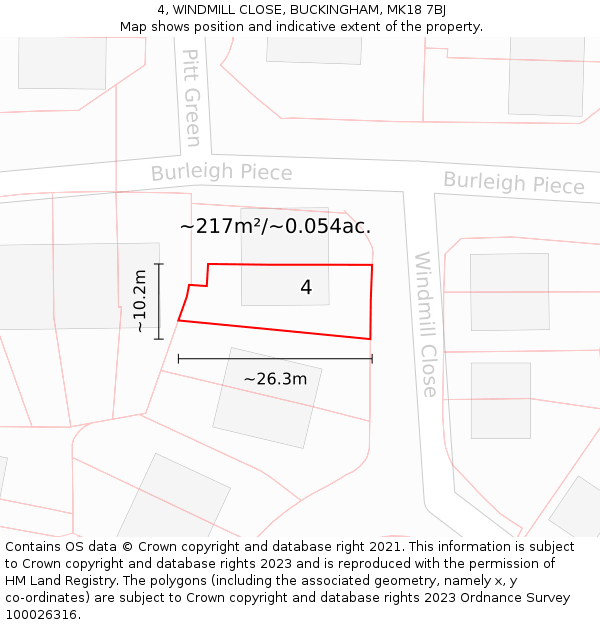 4, WINDMILL CLOSE, BUCKINGHAM, MK18 7BJ: Plot and title map
