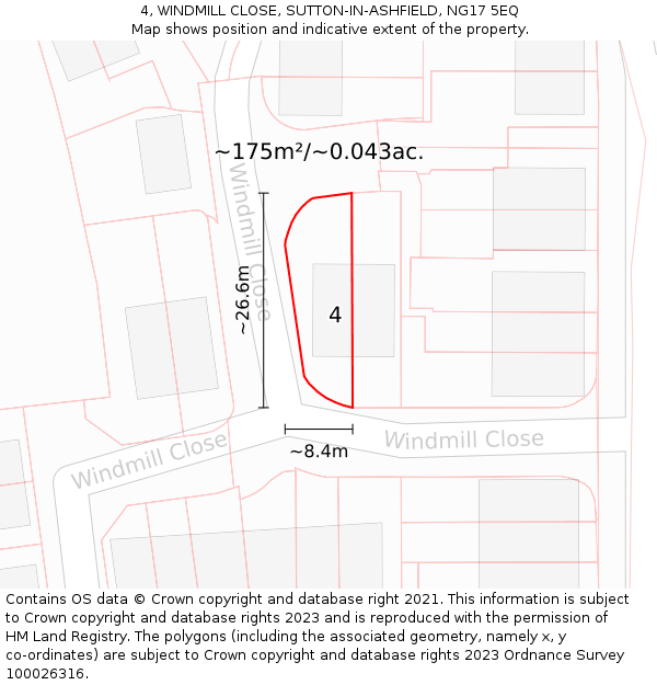 4, WINDMILL CLOSE, SUTTON-IN-ASHFIELD, NG17 5EQ: Plot and title map