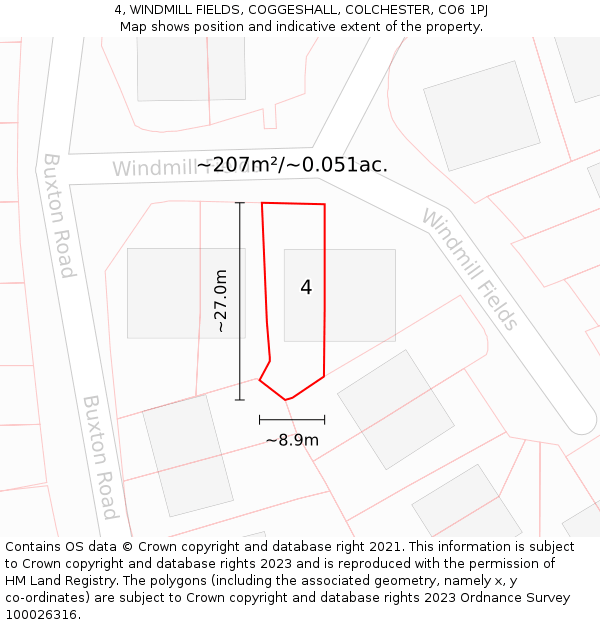 4, WINDMILL FIELDS, COGGESHALL, COLCHESTER, CO6 1PJ: Plot and title map