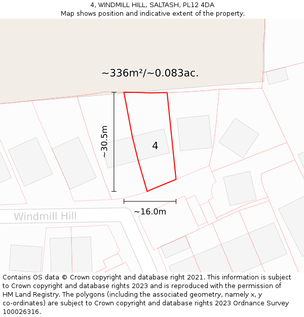 4, WINDMILL HILL, SALTASH, PL12 4DA: Plot and title map