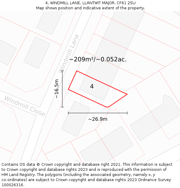 4, WINDMILL LANE, LLANTWIT MAJOR, CF61 2SU: Plot and title map