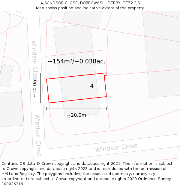4, WINDSOR CLOSE, BORROWASH, DERBY, DE72 3JS: Plot and title map