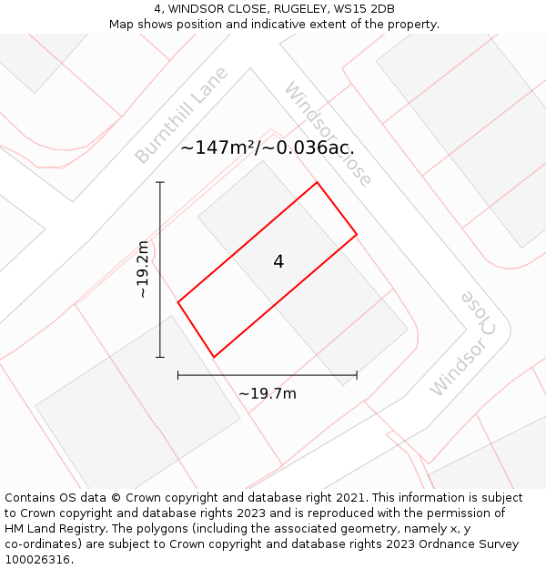 4, WINDSOR CLOSE, RUGELEY, WS15 2DB: Plot and title map