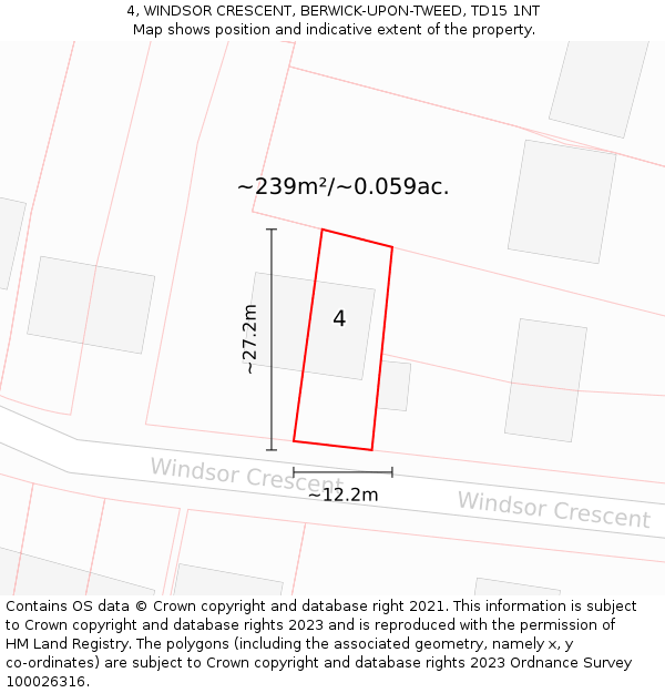 4, WINDSOR CRESCENT, BERWICK-UPON-TWEED, TD15 1NT: Plot and title map