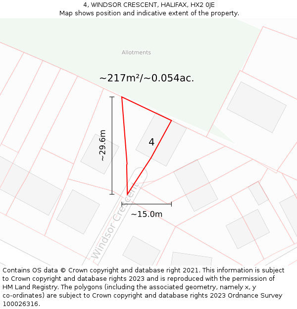4, WINDSOR CRESCENT, HALIFAX, HX2 0JE: Plot and title map