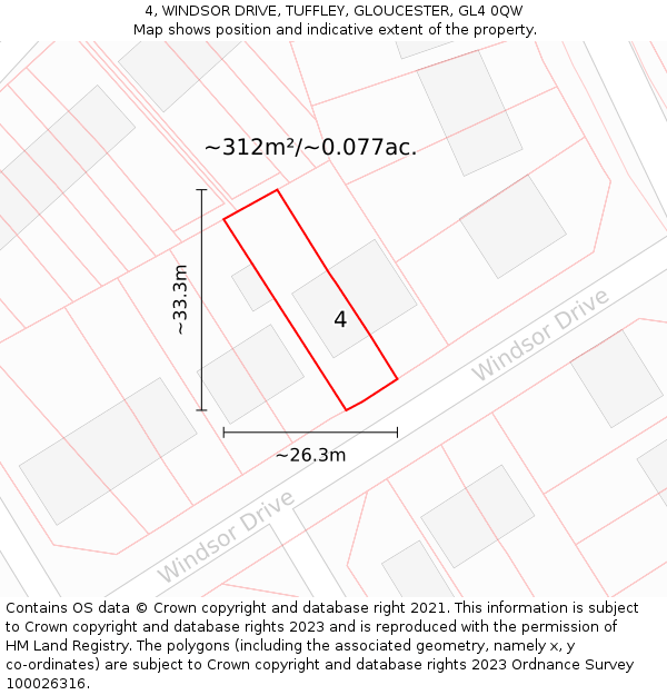 4, WINDSOR DRIVE, TUFFLEY, GLOUCESTER, GL4 0QW: Plot and title map