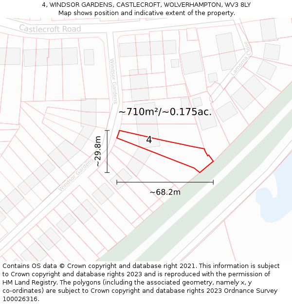 4, WINDSOR GARDENS, CASTLECROFT, WOLVERHAMPTON, WV3 8LY: Plot and title map