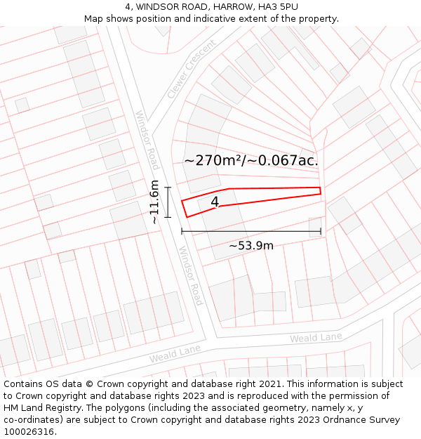 4, WINDSOR ROAD, HARROW, HA3 5PU: Plot and title map
