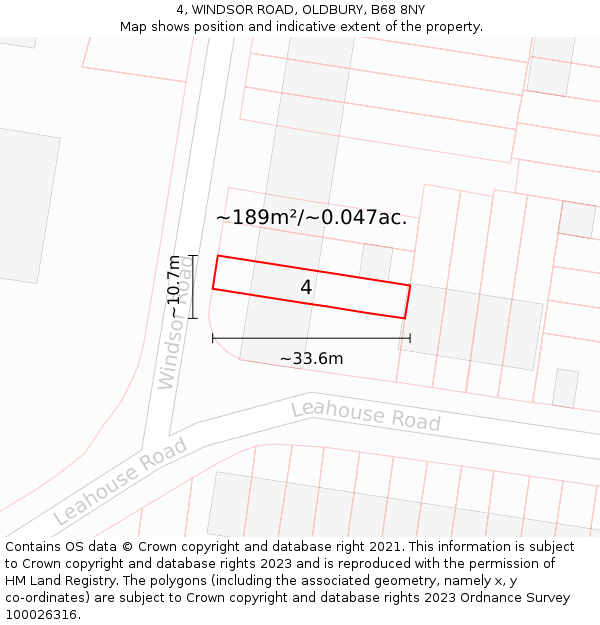 4, WINDSOR ROAD, OLDBURY, B68 8NY: Plot and title map