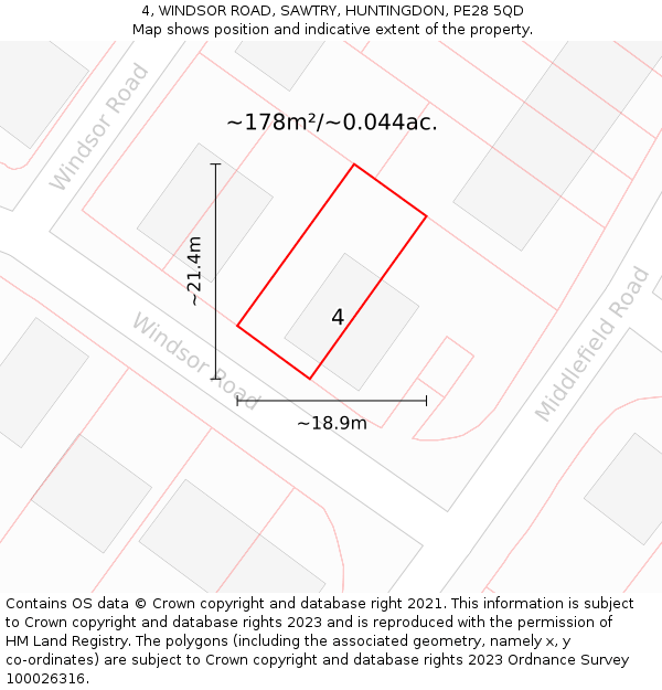 4, WINDSOR ROAD, SAWTRY, HUNTINGDON, PE28 5QD: Plot and title map