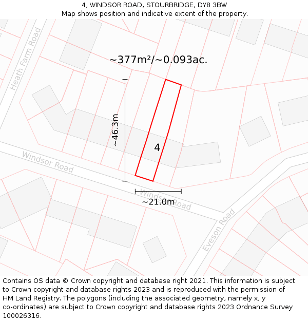4, WINDSOR ROAD, STOURBRIDGE, DY8 3BW: Plot and title map