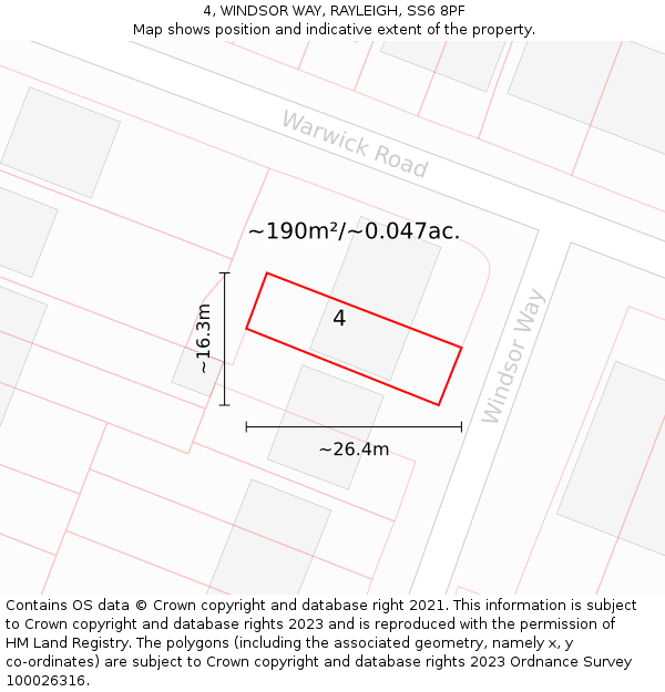 4, WINDSOR WAY, RAYLEIGH, SS6 8PF: Plot and title map