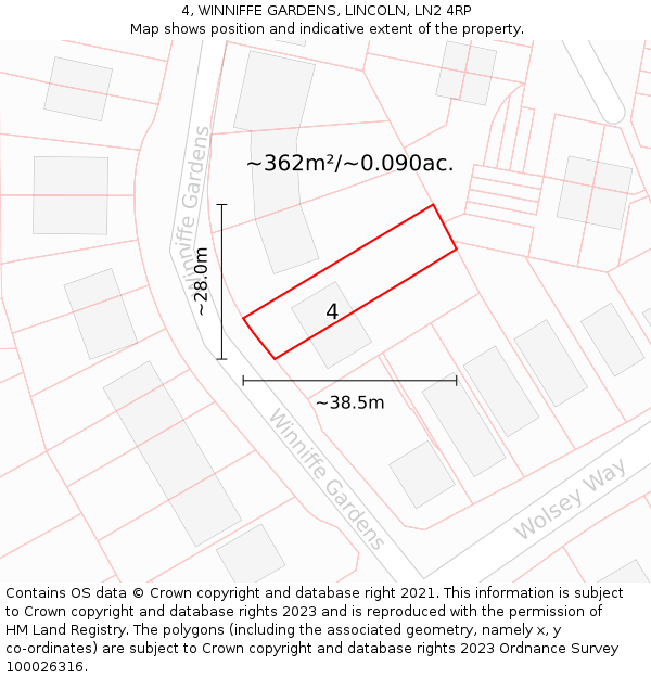 4, WINNIFFE GARDENS, LINCOLN, LN2 4RP: Plot and title map