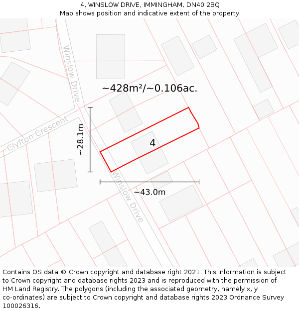 4, WINSLOW DRIVE, IMMINGHAM, DN40 2BQ: Plot and title map