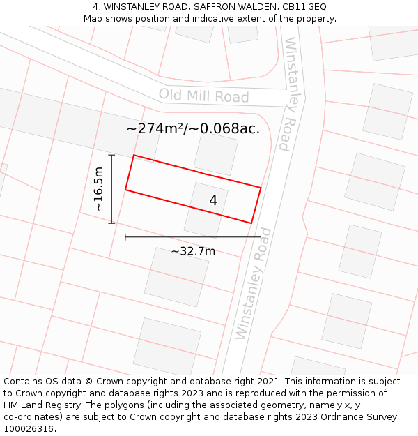 4, WINSTANLEY ROAD, SAFFRON WALDEN, CB11 3EQ: Plot and title map