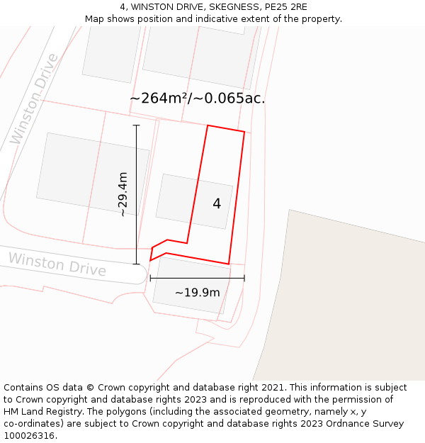 4, WINSTON DRIVE, SKEGNESS, PE25 2RE: Plot and title map