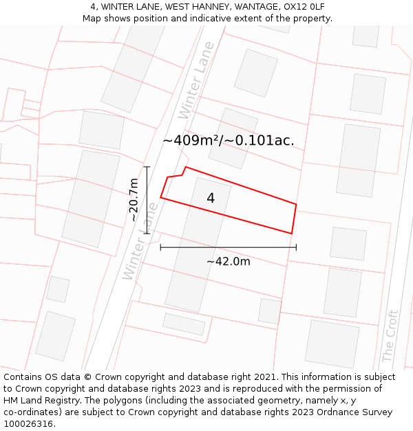 4, WINTER LANE, WEST HANNEY, WANTAGE, OX12 0LF: Plot and title map