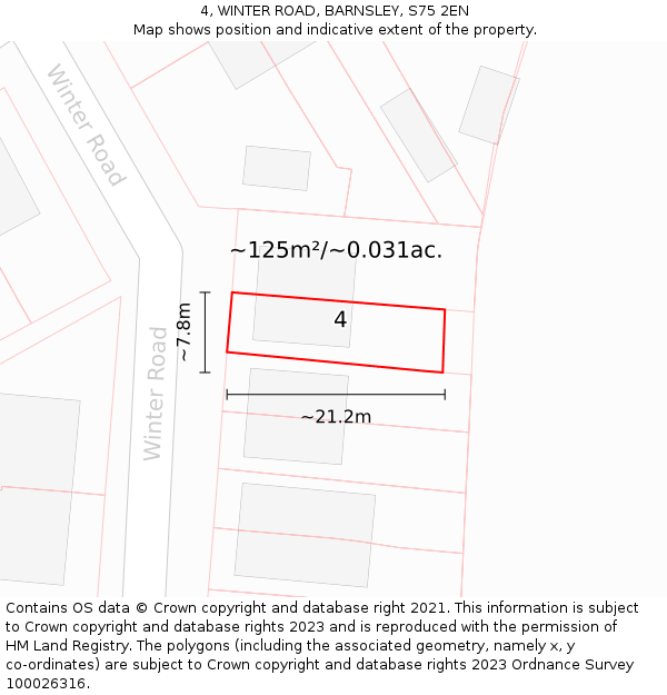 4, WINTER ROAD, BARNSLEY, S75 2EN: Plot and title map