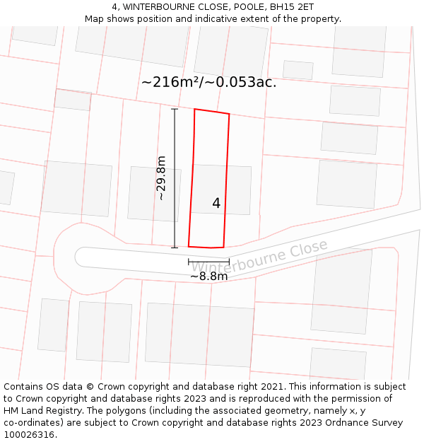 4, WINTERBOURNE CLOSE, POOLE, BH15 2ET: Plot and title map
