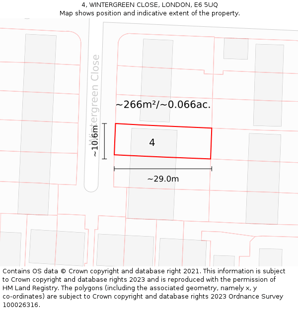 4, WINTERGREEN CLOSE, LONDON, E6 5UQ: Plot and title map