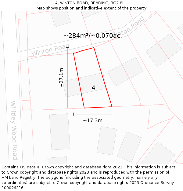 4, WINTON ROAD, READING, RG2 8HH: Plot and title map