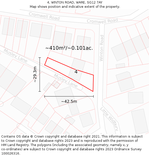 4, WINTON ROAD, WARE, SG12 7AY: Plot and title map