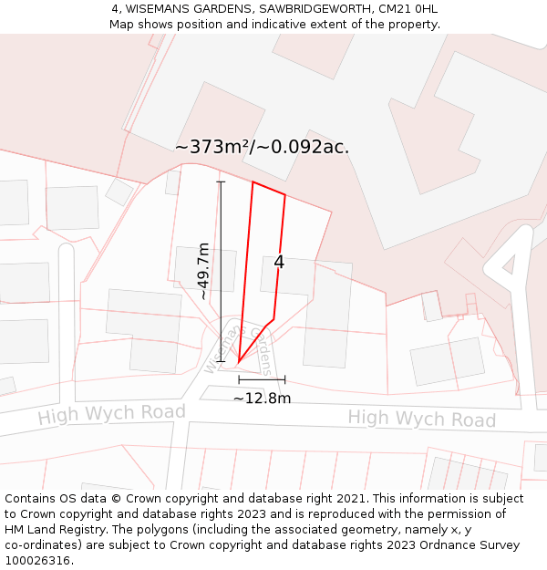 4, WISEMANS GARDENS, SAWBRIDGEWORTH, CM21 0HL: Plot and title map