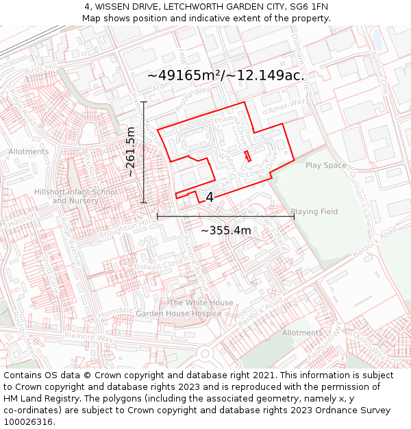 4, WISSEN DRIVE, LETCHWORTH GARDEN CITY, SG6 1FN: Plot and title map